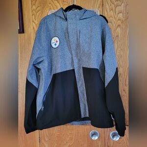 NFL PRO LINE Mens's Gray and Black Hooded Steelers Windbreaker Jacket